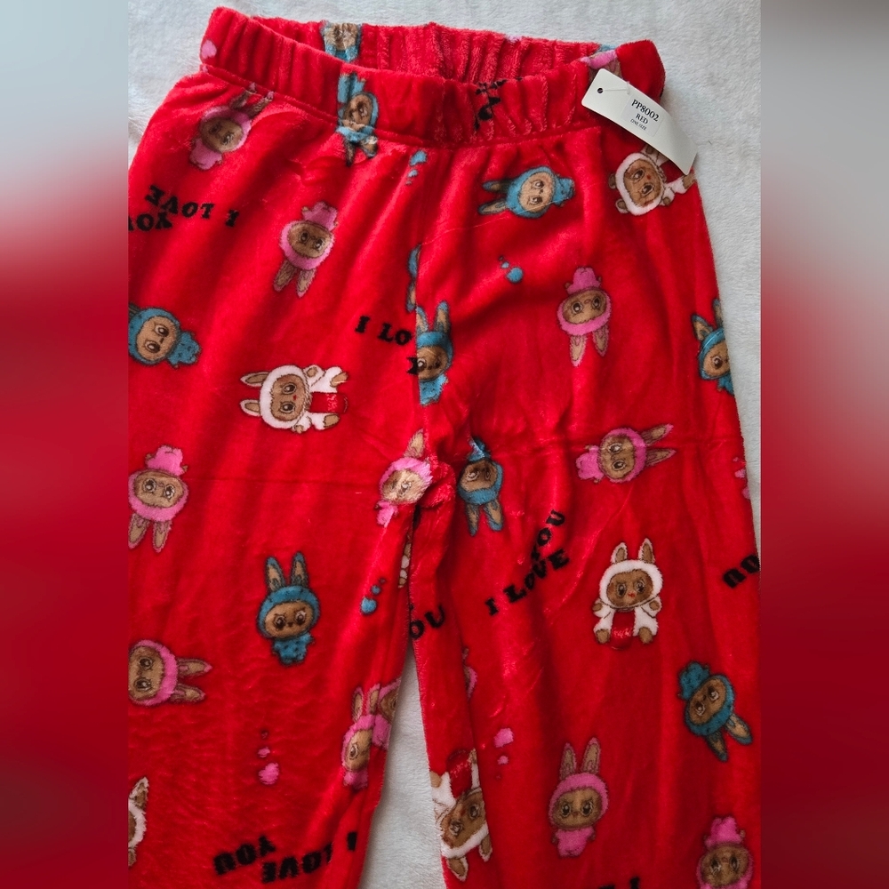Red Women's Pajama Pants with Fun Character Print - Picture 4 of 4